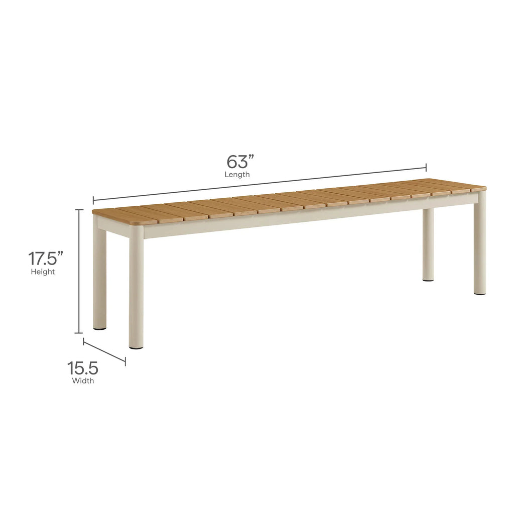 Finn Outdoor Patio Aluminum Bench with Faux Wood Top Set of 2 in Natural