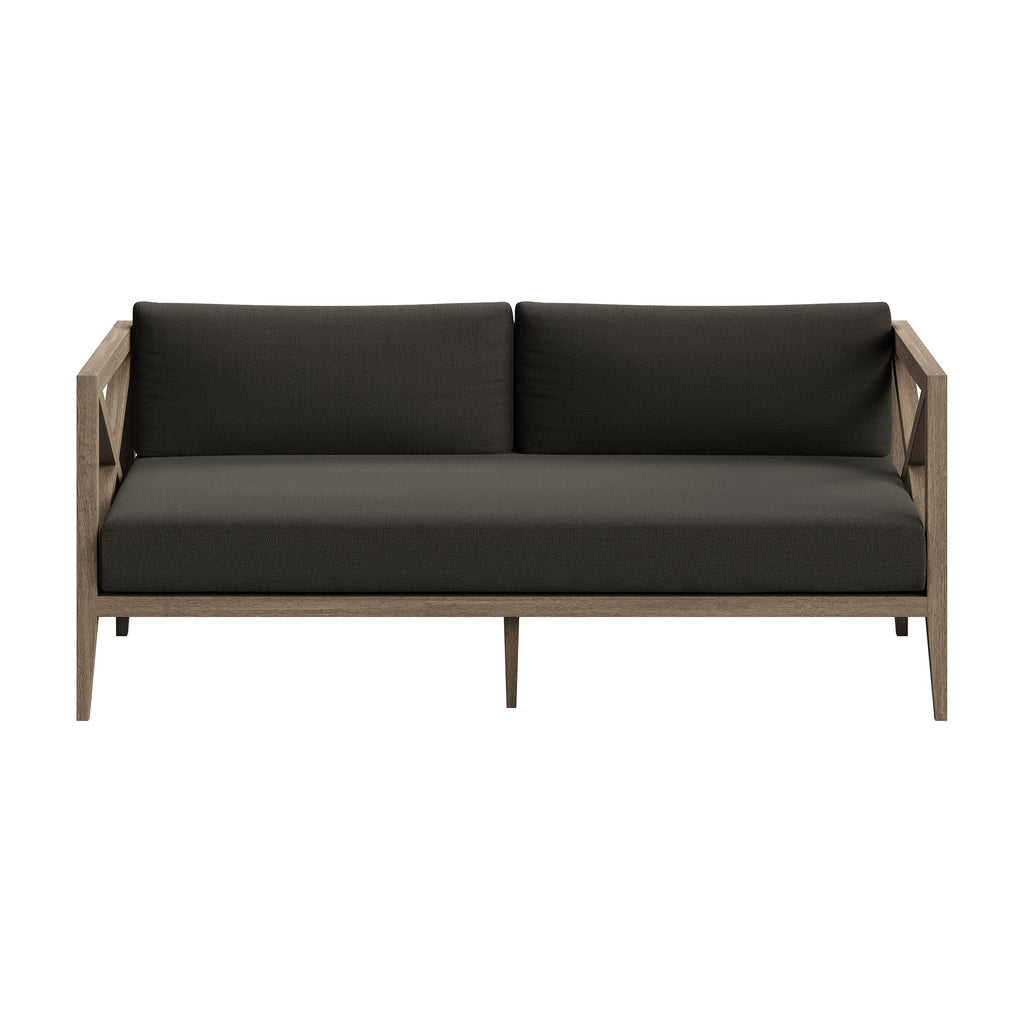 Northlake Outdoor Patio Teak Loveseat in Weathered Gray White