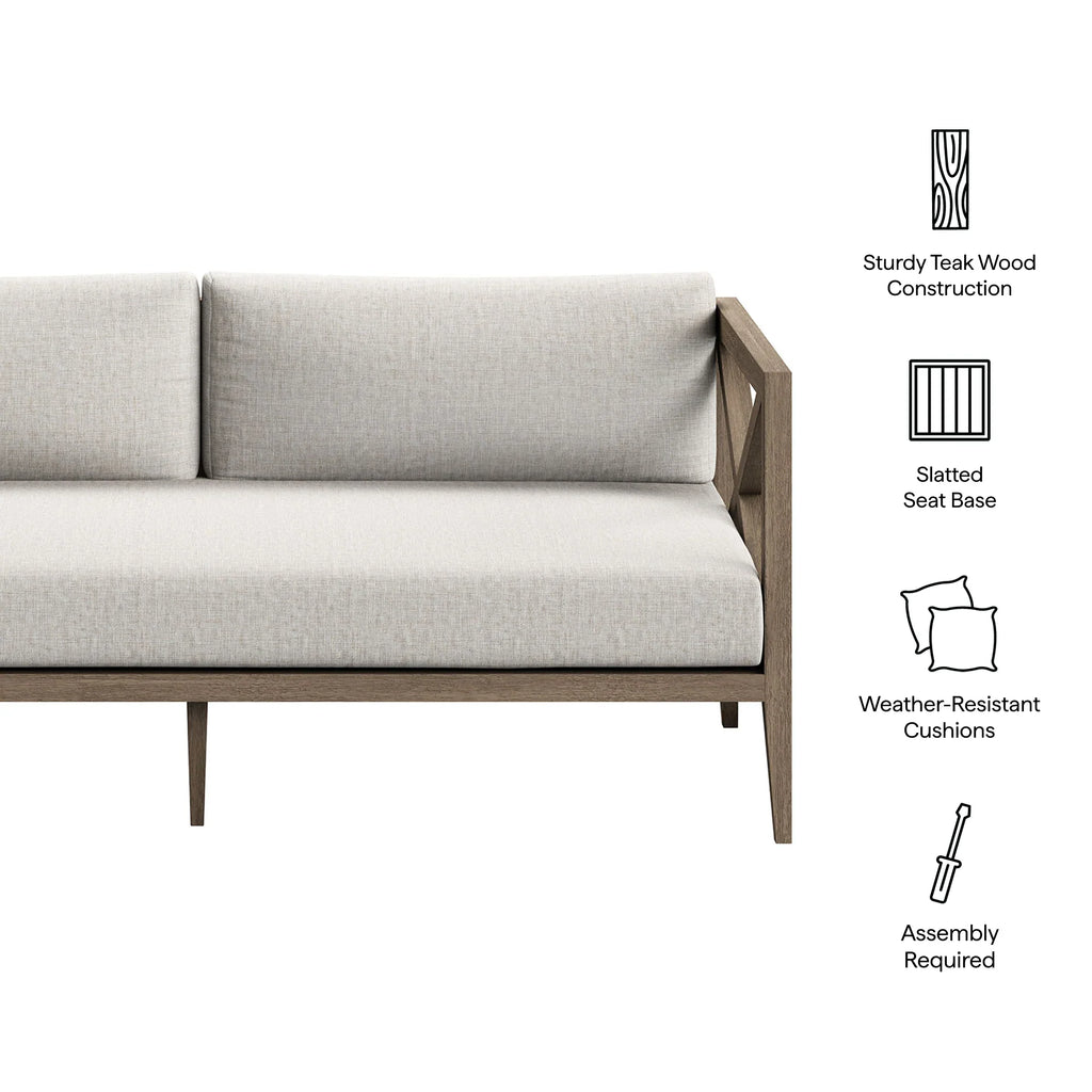 Northlake Outdoor Patio Teak Loveseat in Weathered Gray White