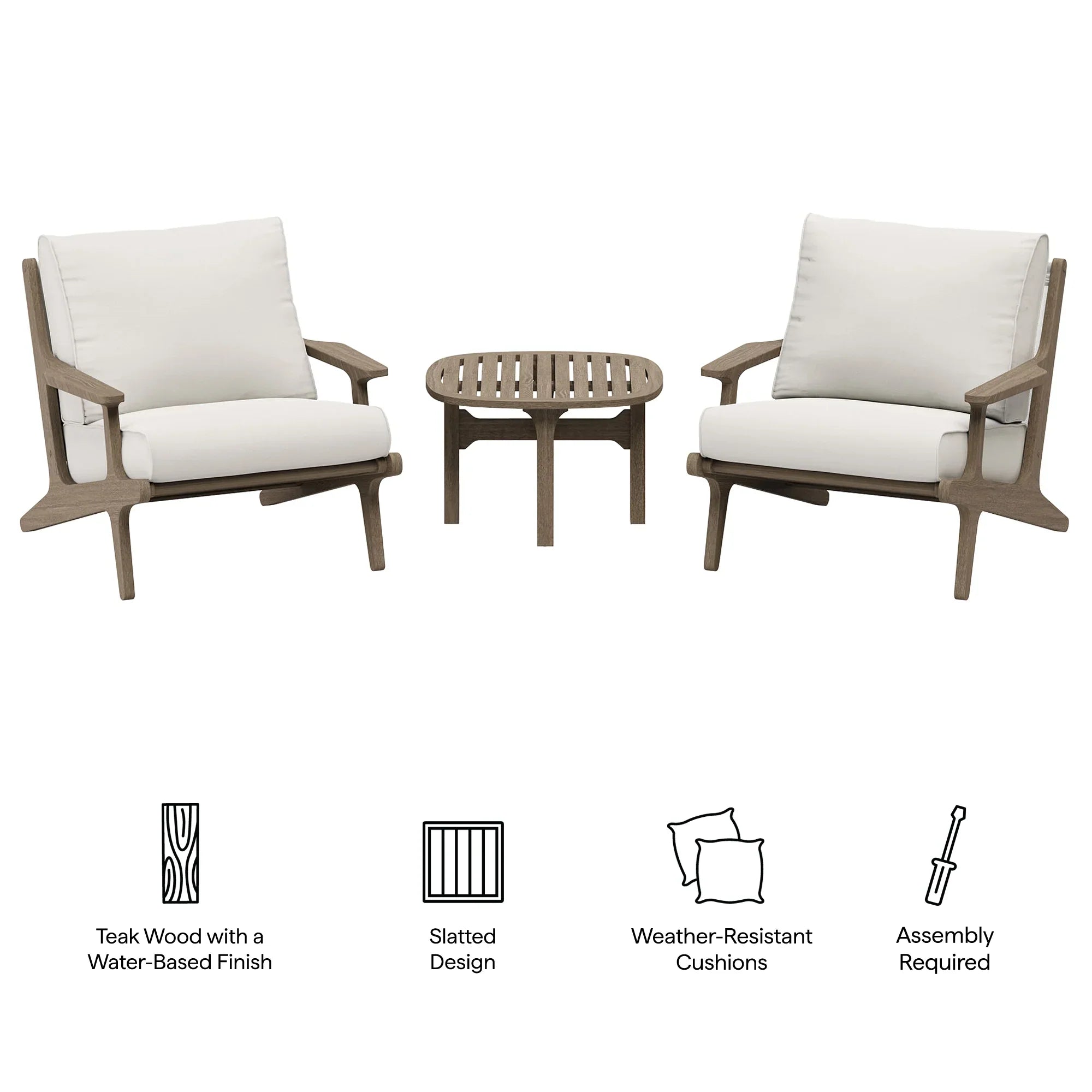 Saratoga 3-Piece Outdoor Teak Wood Furniture Set with Lounge Chairs and Side Table