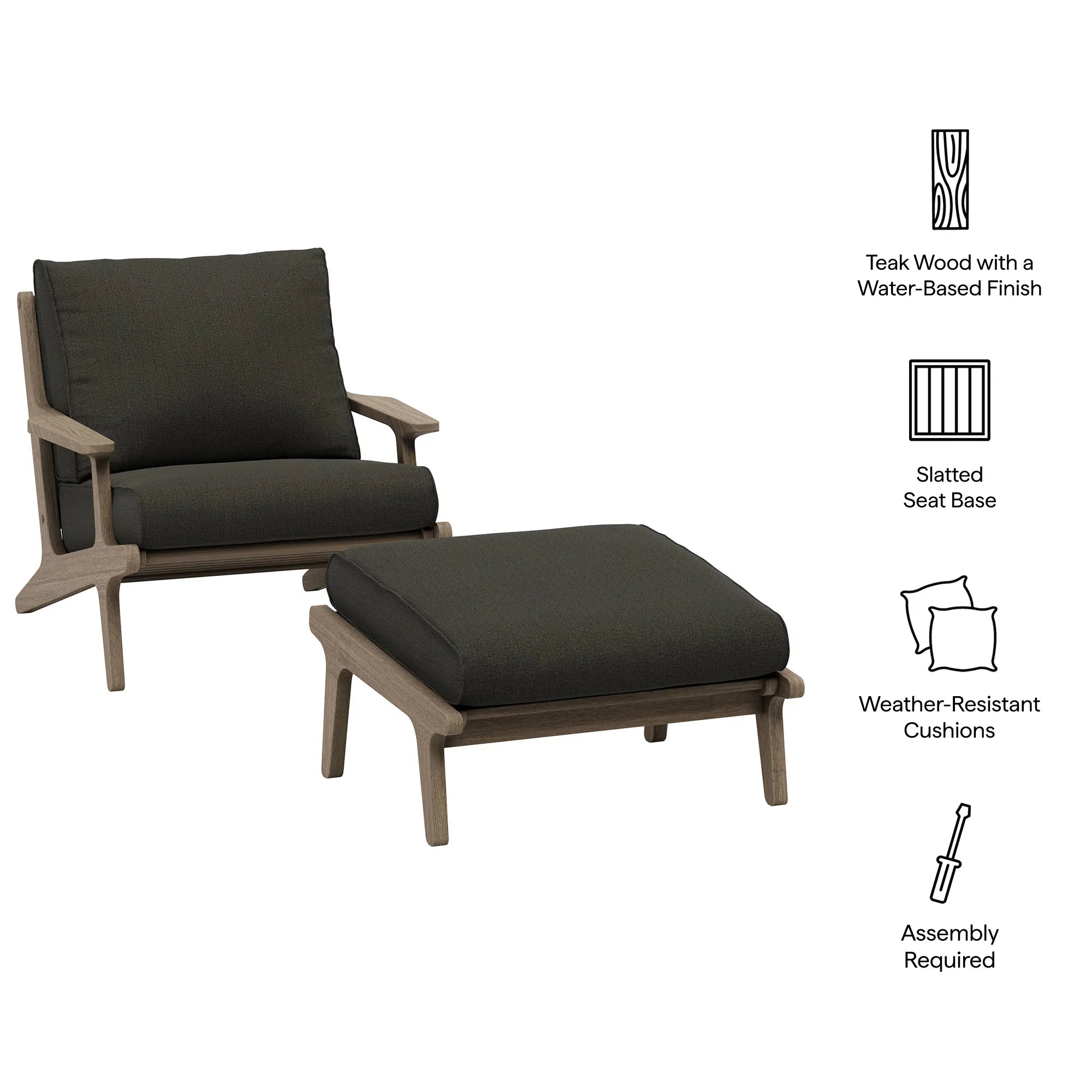 Saratoga Outdoor Patio Teak Wood Chair and Ottoman Set in Weathered