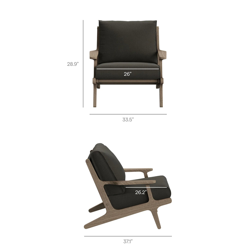 Saratoga Outdoor Patio Teak Wood Chair and Ottoman Set in Weathered