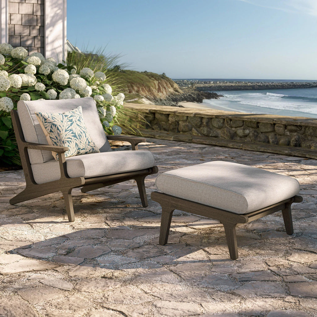 Saratoga Outdoor Patio Teak Wood Chair and Ottoman Set in Weathered