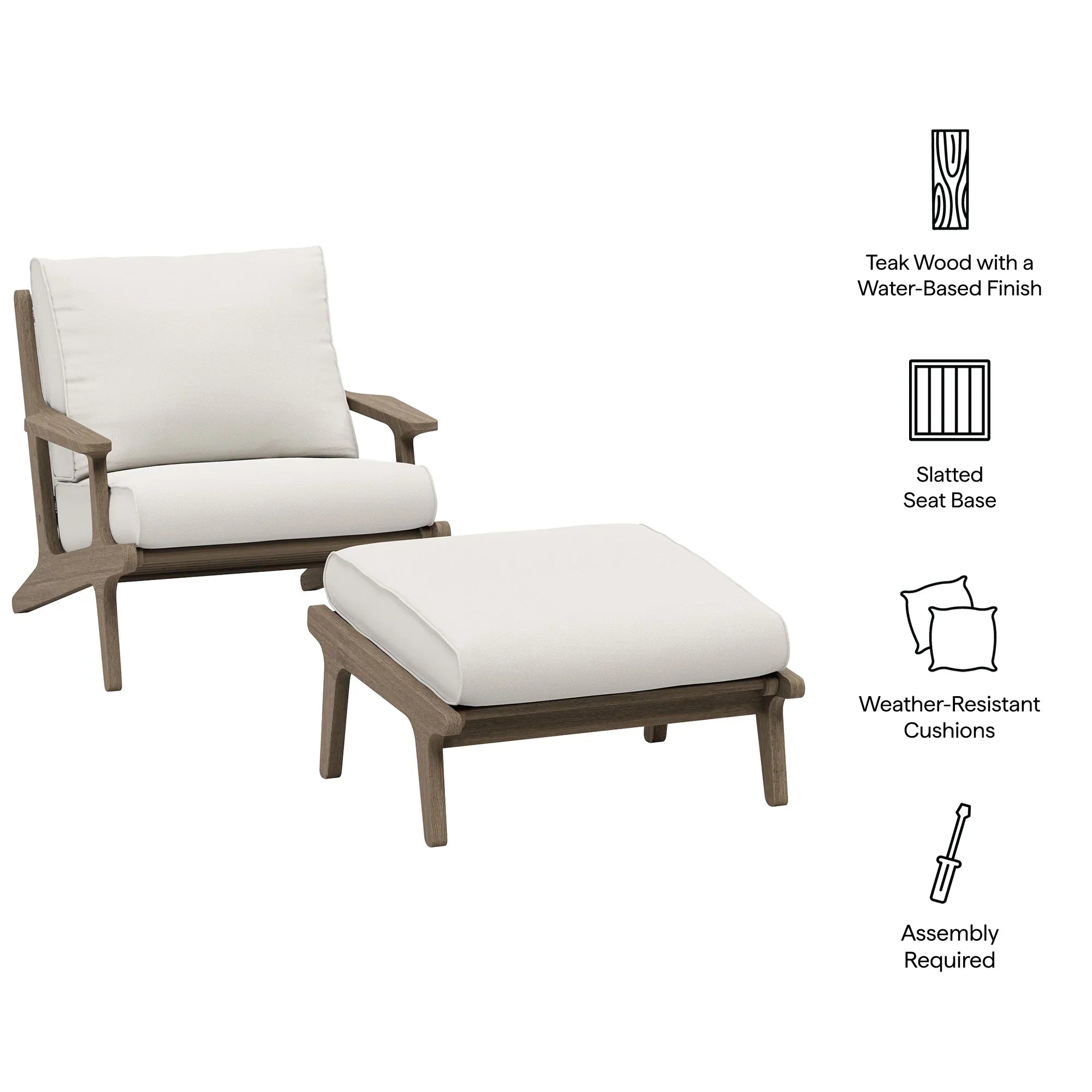 Saratoga Outdoor Patio Teak Wood Chair and Ottoman Set in Weathered