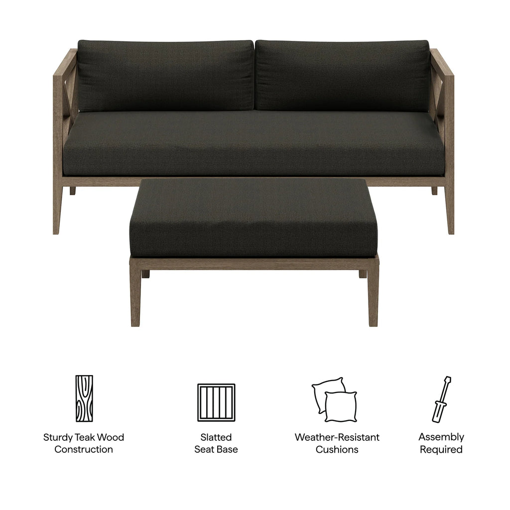 Northlake Outdoor Teak Wood Loveseat and Ottoman Set