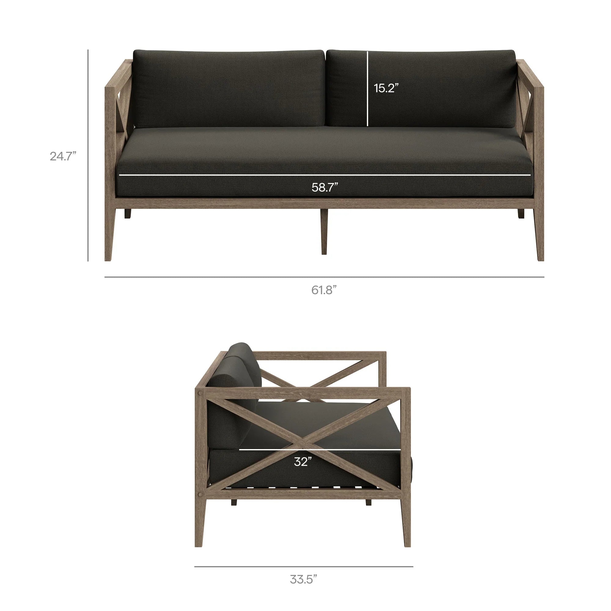 Northlake Outdoor Teak Wood Loveseat and Ottoman Set