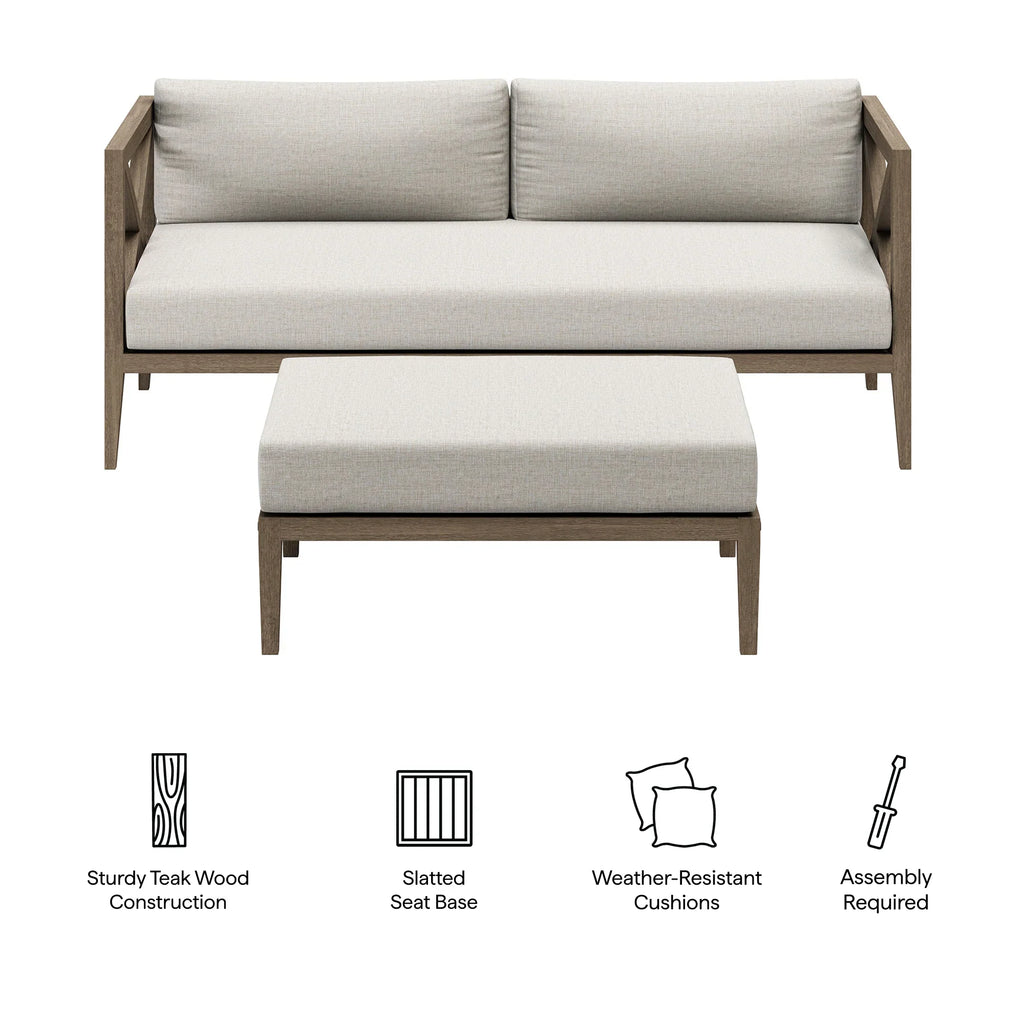 Northlake Outdoor Teak Wood Loveseat and Ottoman Set