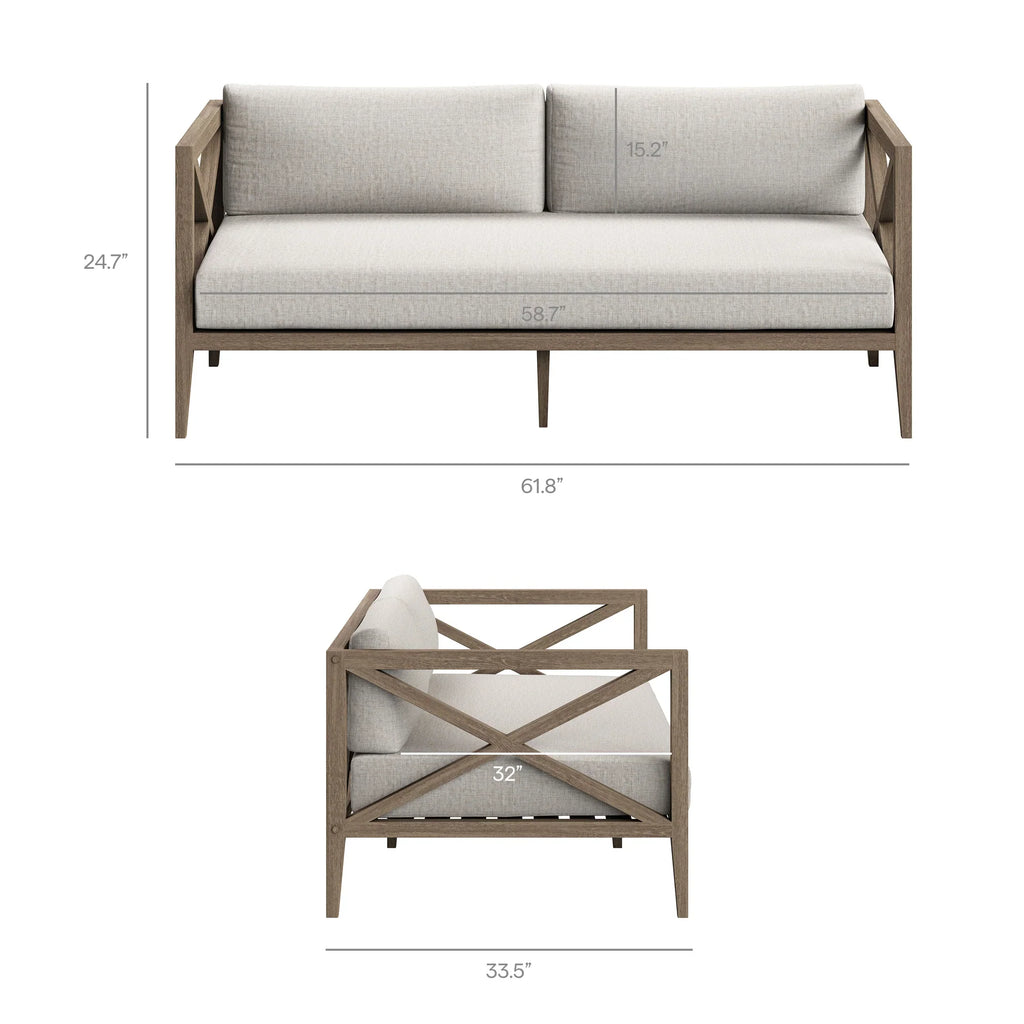 Northlake Outdoor Teak Wood Loveseat and Ottoman Set