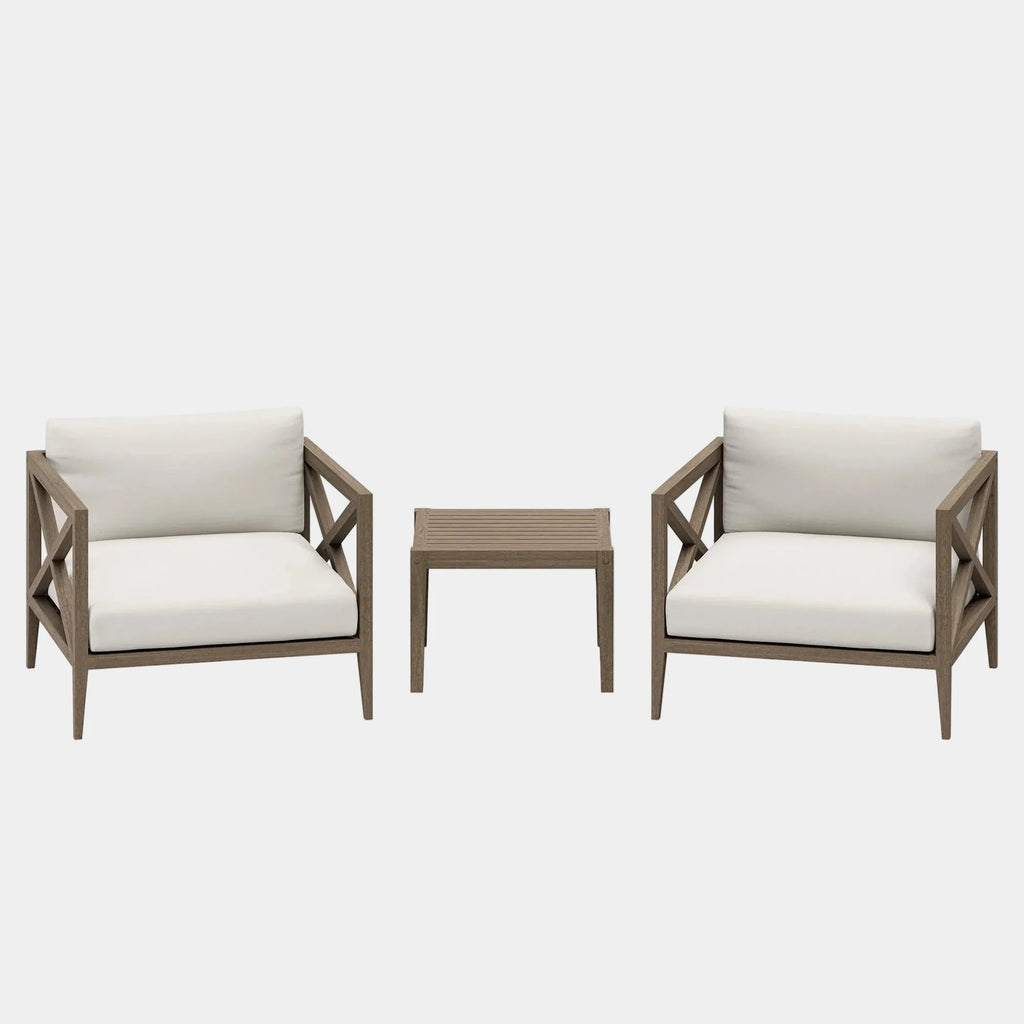 Northlake 3-Piece Outdoor Teak Wood Furniture Set with Armchair and Side Table