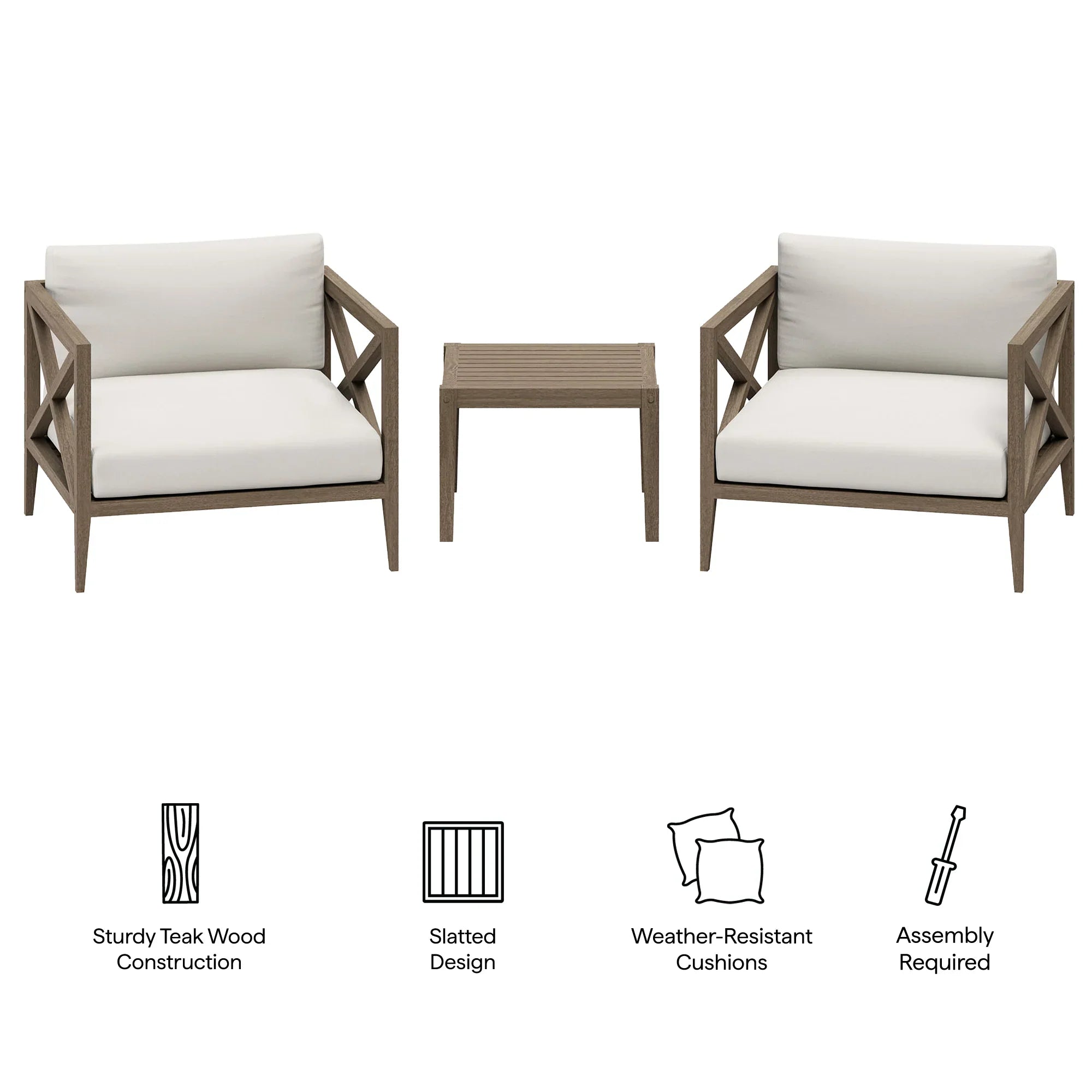 Northlake 3-Piece Outdoor Teak Wood Furniture Set with Armchair and Side Table