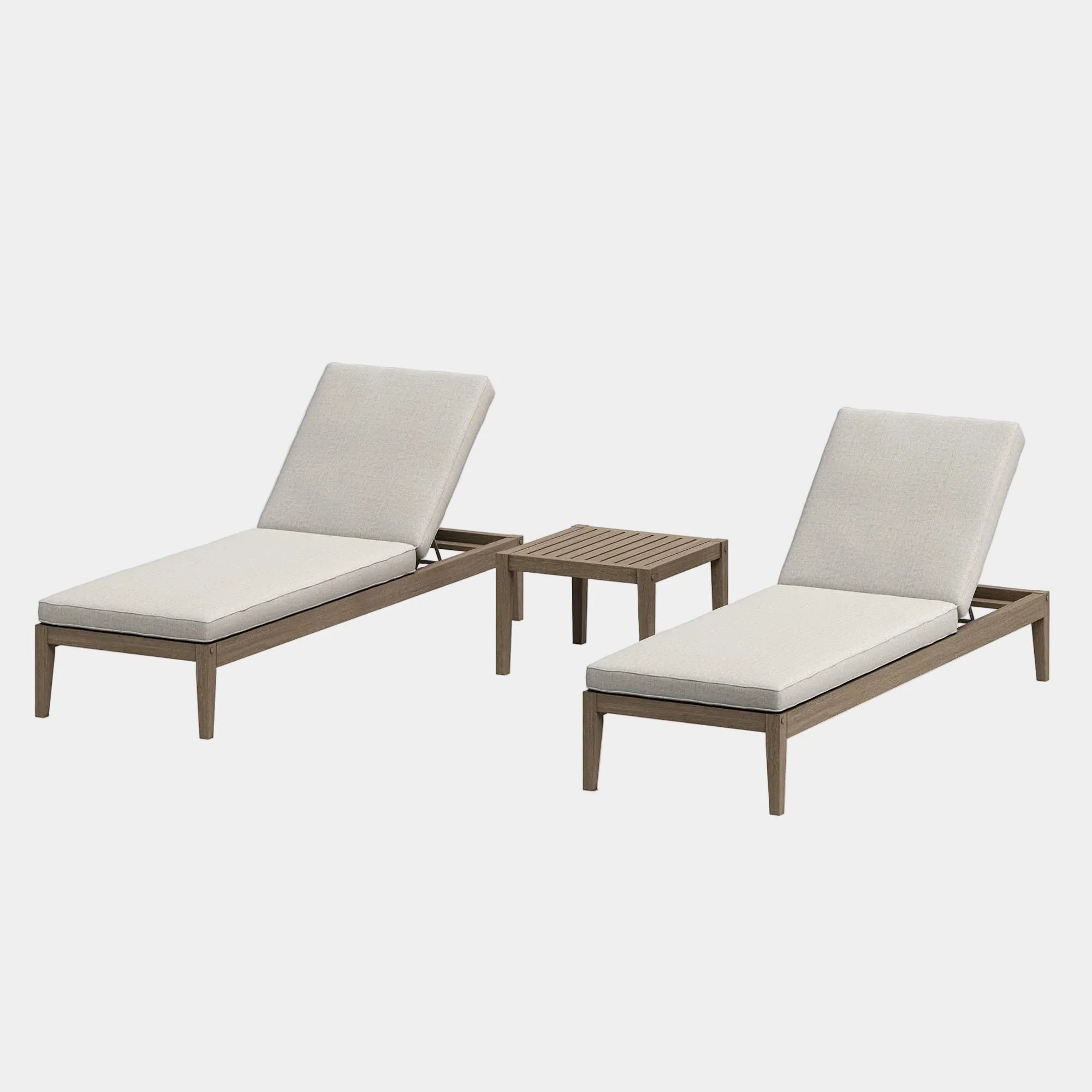 Northlake 3-Piece Outdoor Teak Wood Furniture Set with Chaise Lounges and Side Table