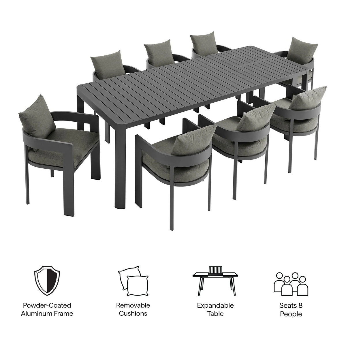 Tahoe 9-Piece Outdoor Patio Aluminum Dining Set