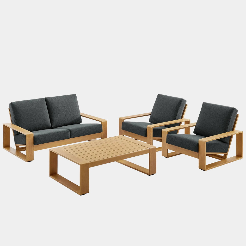 Lirienne 4-Piece Outdoor Patio Aluminum Faux Wood Furniture Set