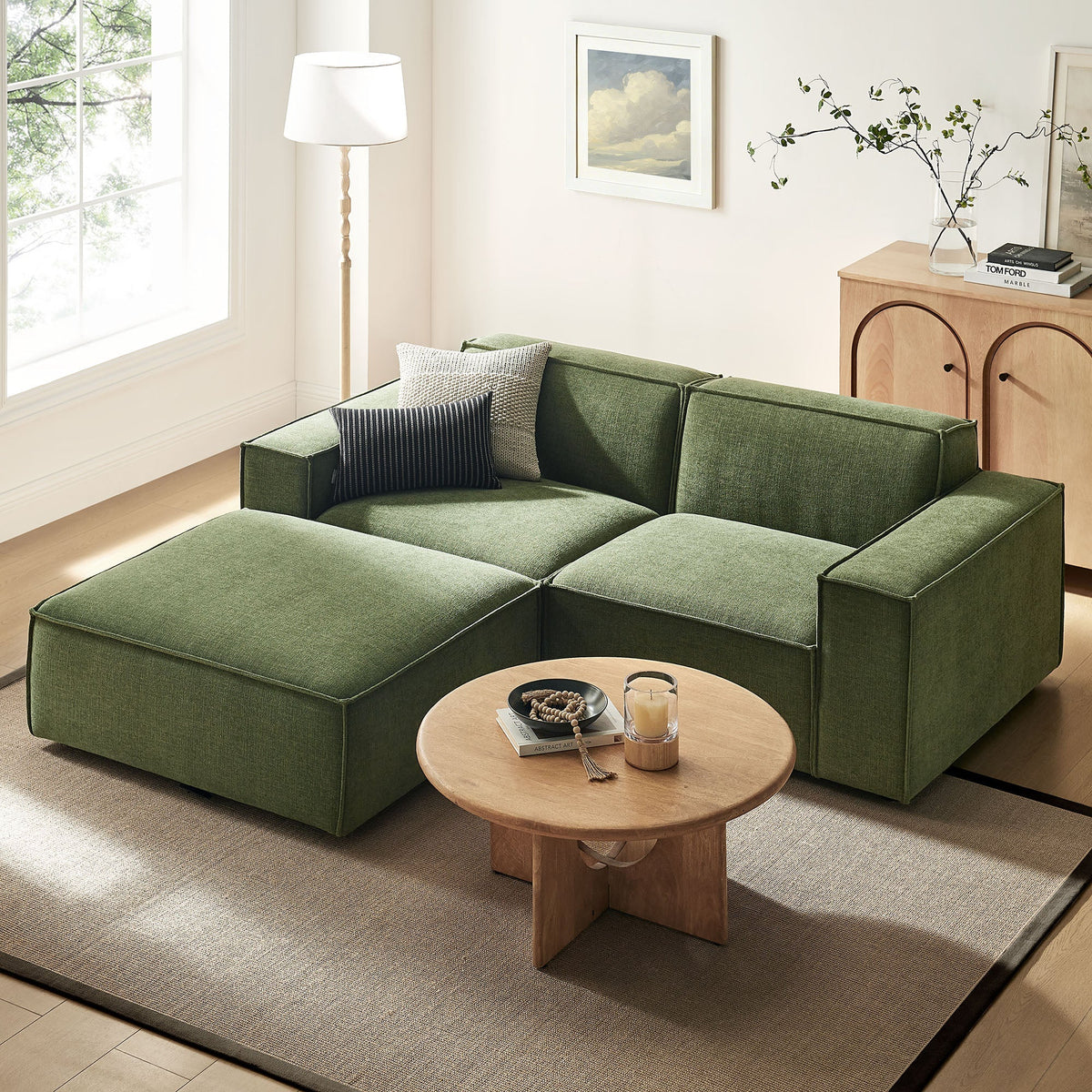 Restore 3-Piece Performance Fabric Upholstered Modular Loveseat with Ottoman