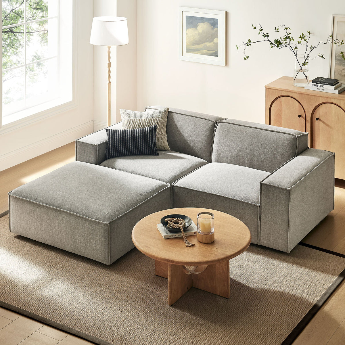 Restore 3-Piece Performance Fabric Upholstered Modular Loveseat with Ottoman