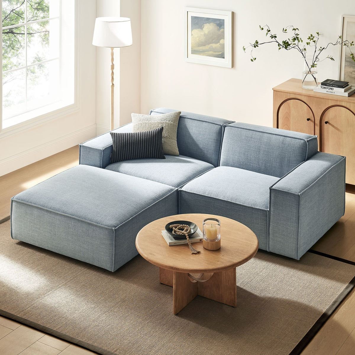 Restore 3-Piece Performance Fabric Upholstered Modular Loveseat with Ottoman