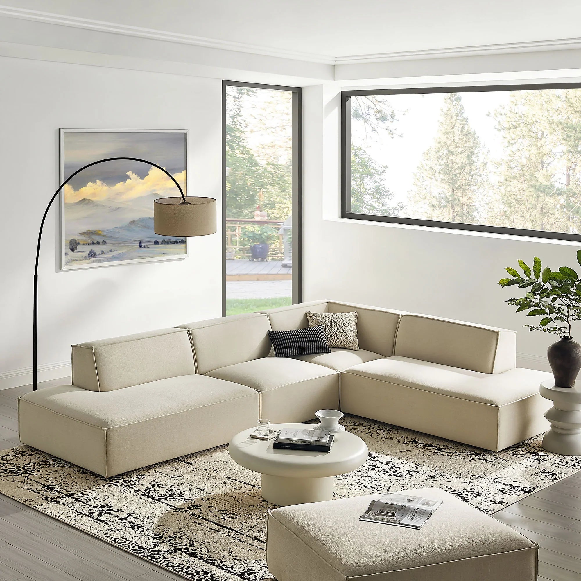 Restore 4-Piece Performance Fabric Upholstered Modular L-Shaped Armless Sectional Sofa