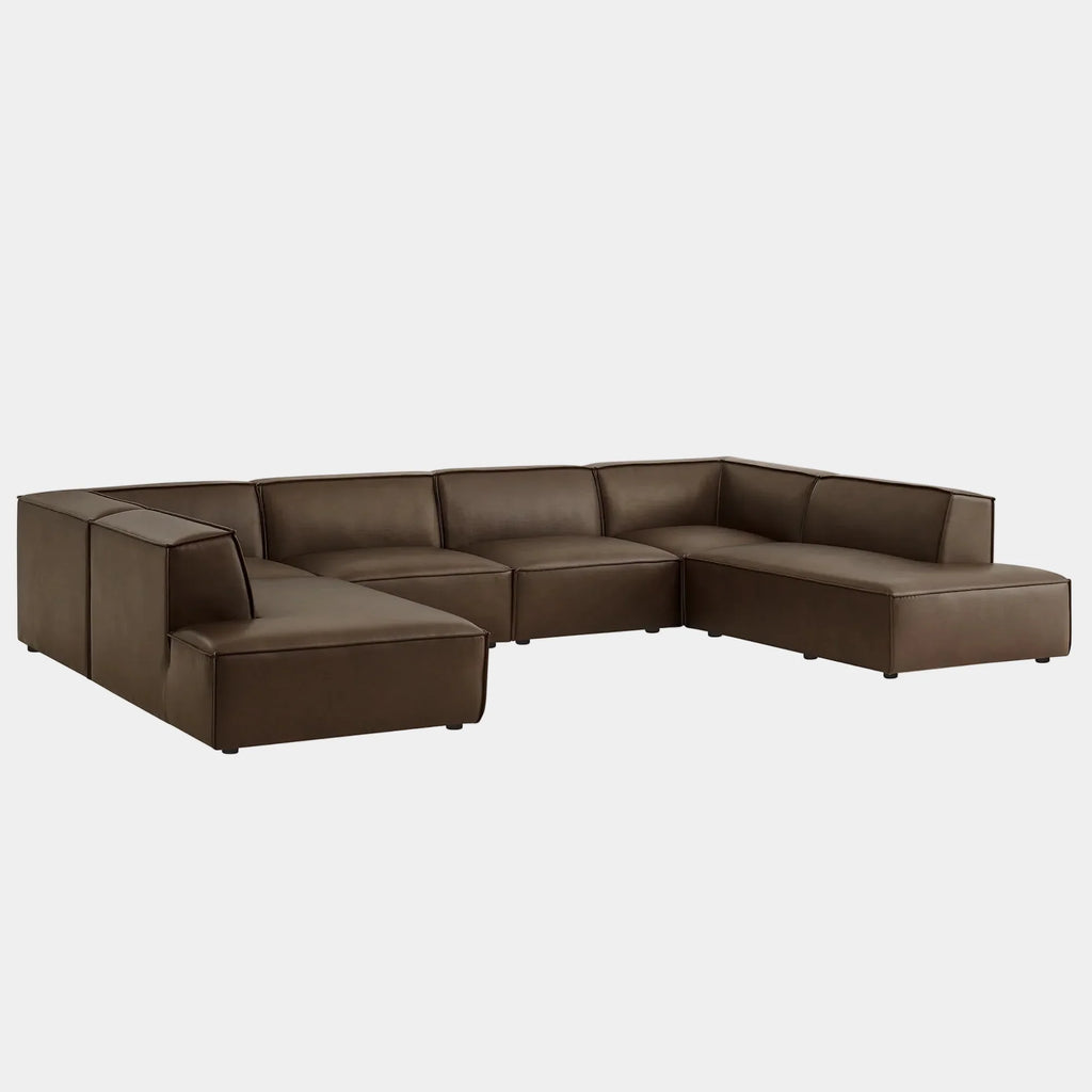 Restore 6-Piece Vegan Leather U-Shaped Armless Sectional Sofa