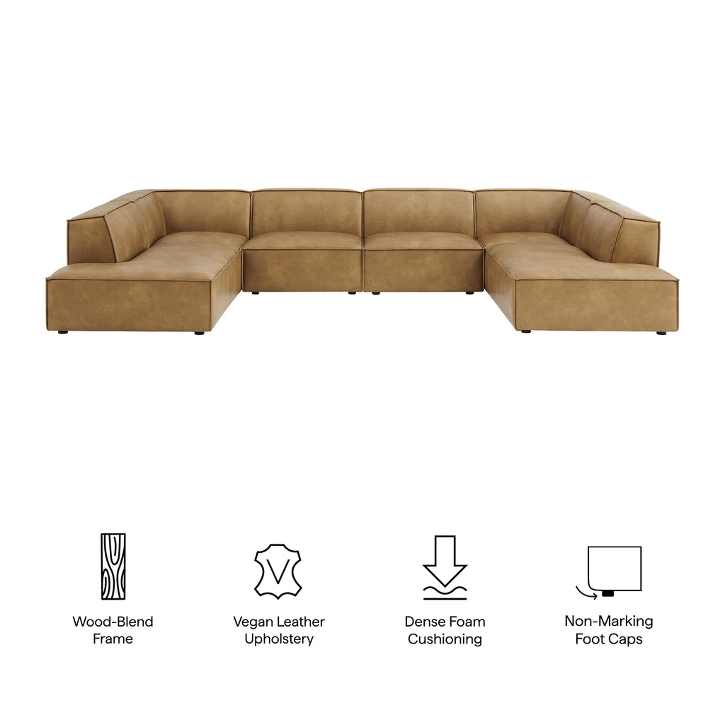 Restore 6-Piece Vegan Leather U-Shaped Armless Sectional Sofa