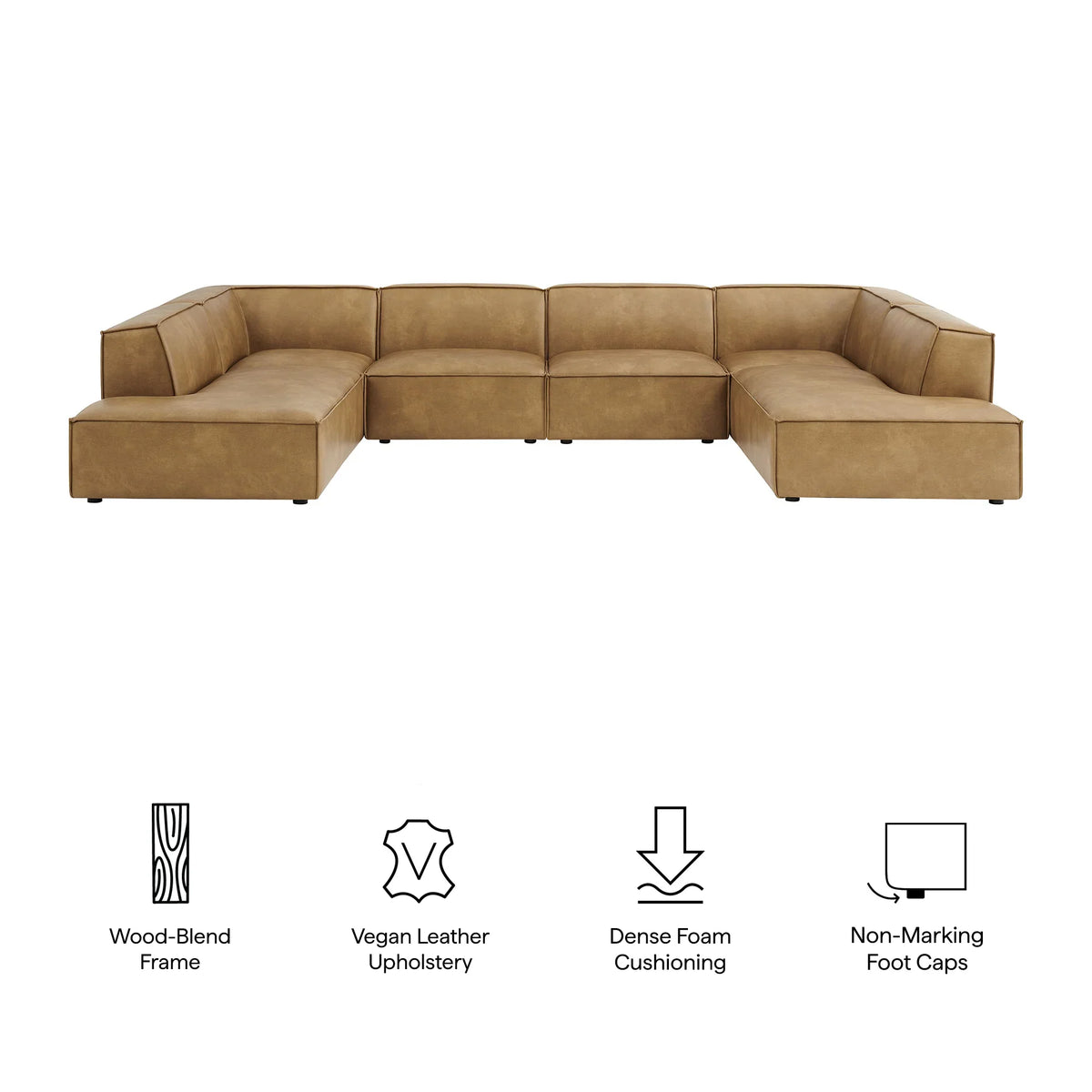 Restore 6-Piece Vegan Leather U-Shaped Armless Sectional Sofa