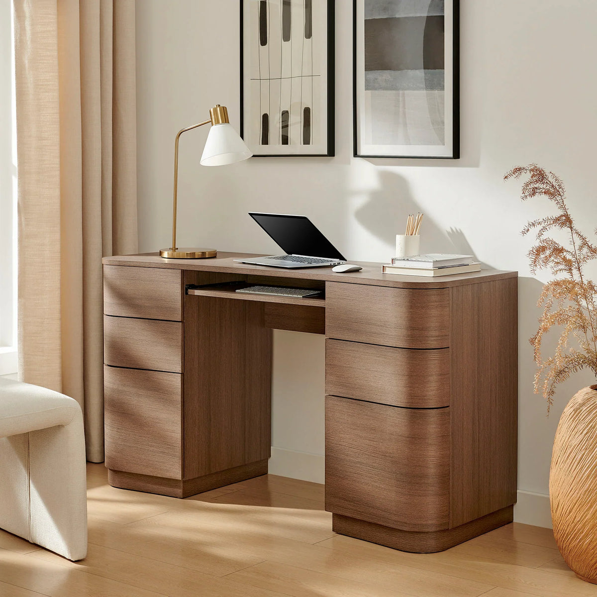 Mirae 55" 6-Drawer Curved Office Desk
