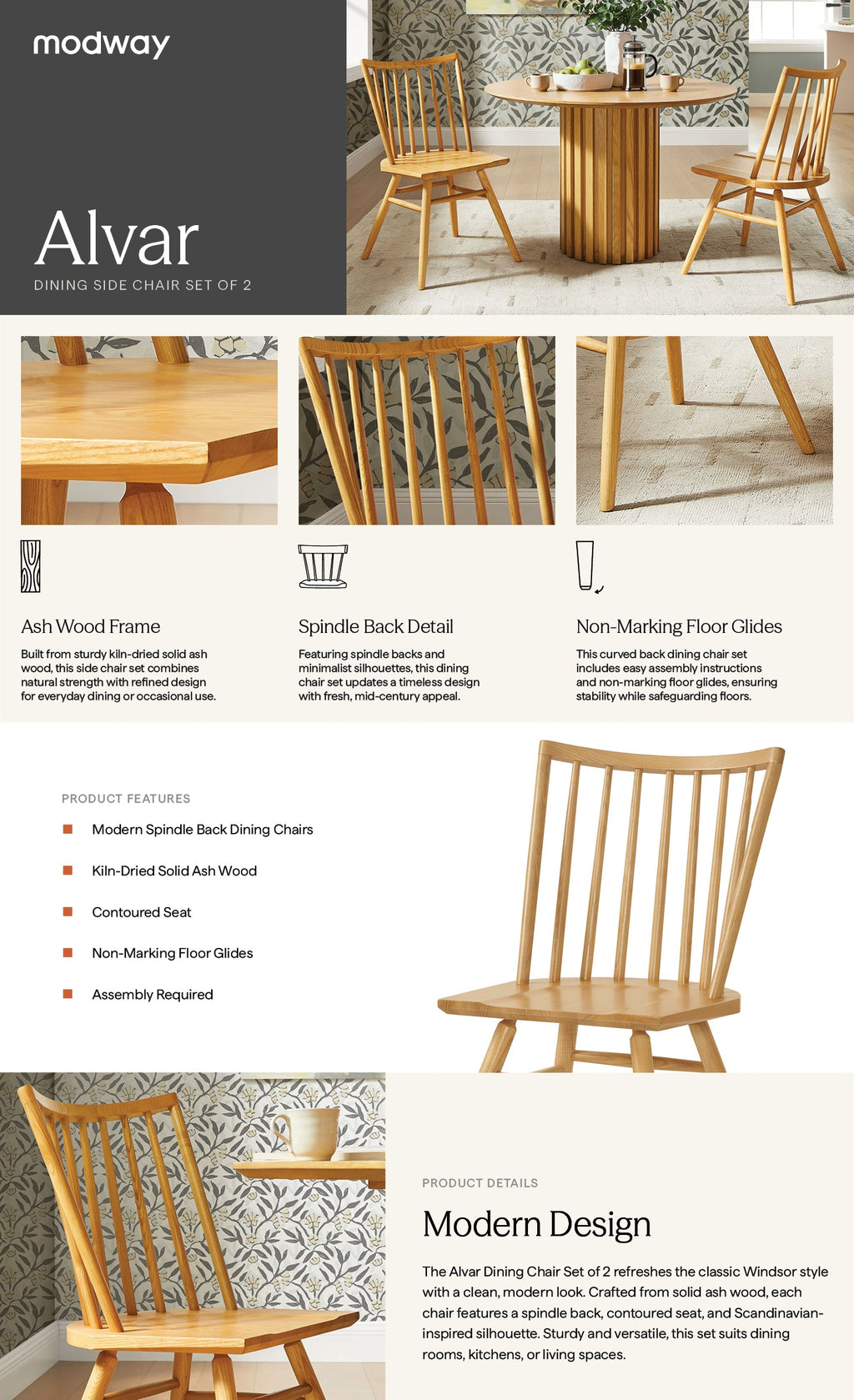 Alvar Spindle Back Dining Side Chairs Set of 2