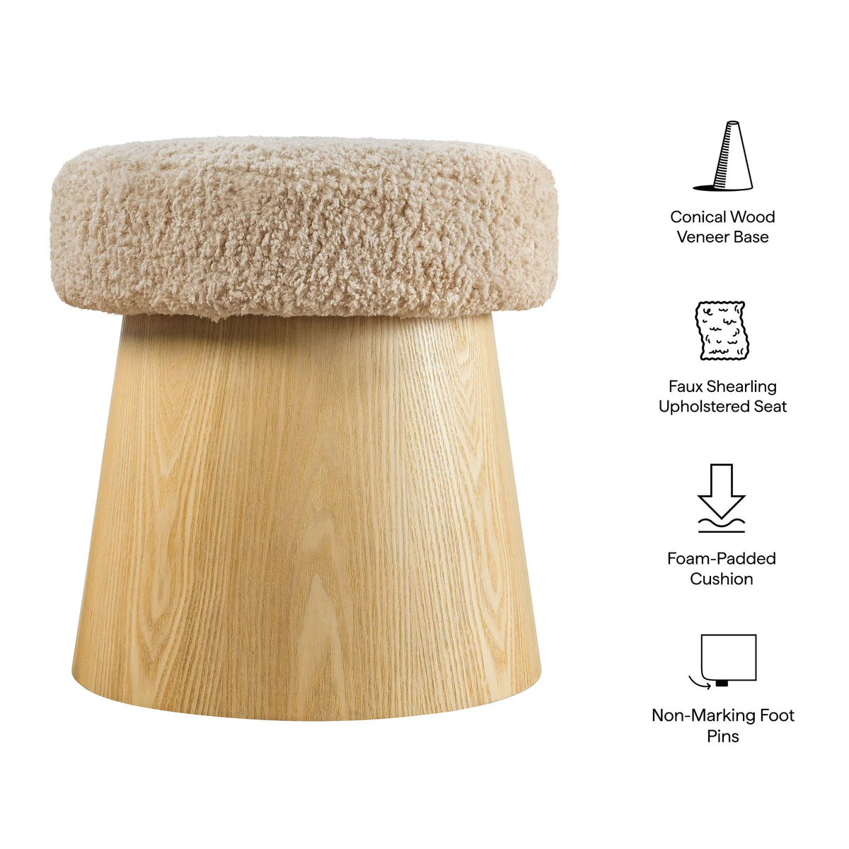 Ketra Round Faux Shearling Ottoman Footstool