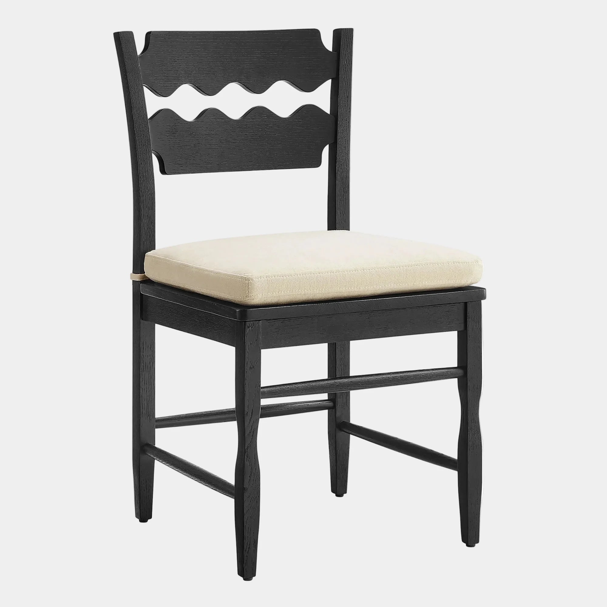Jax Oak Wood Dining Chair With Wavy Razor Back and Cushion