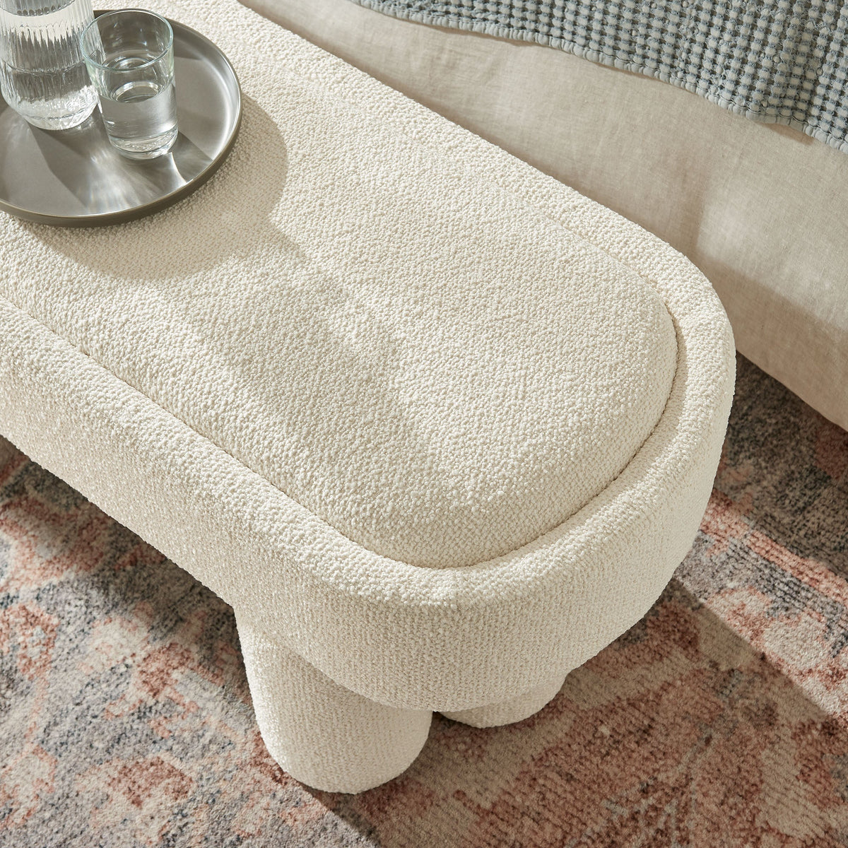 Mossi 52-Inch Oval Boucle Fabric Bench