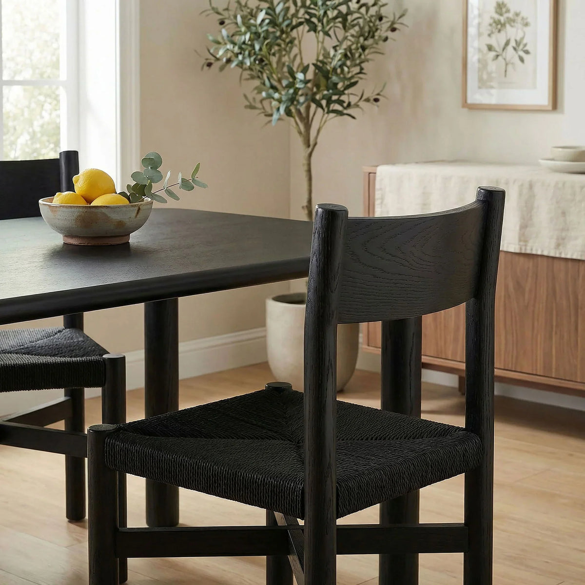 Alvia Wood Dining Side Chair With Woven Seat