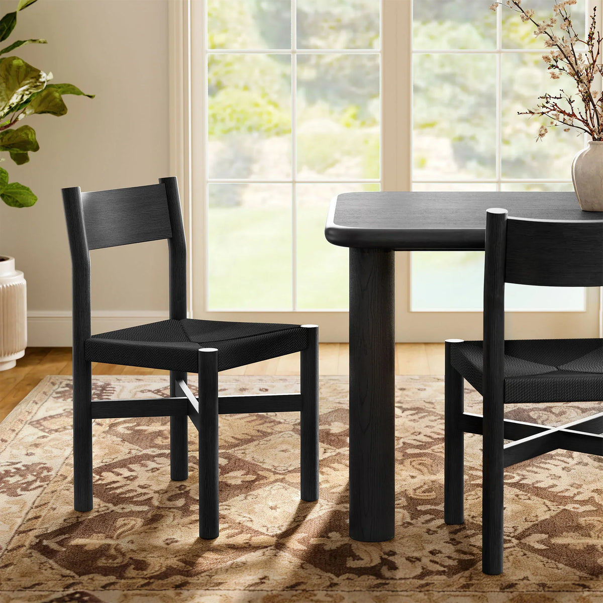 Alvia Wood Dining Side Chair With Woven Seat