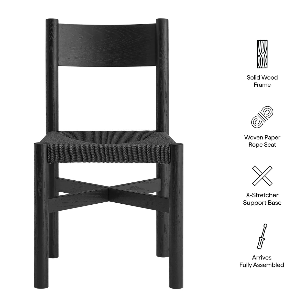 Alvia Wood Dining Side Chair With Woven Seat