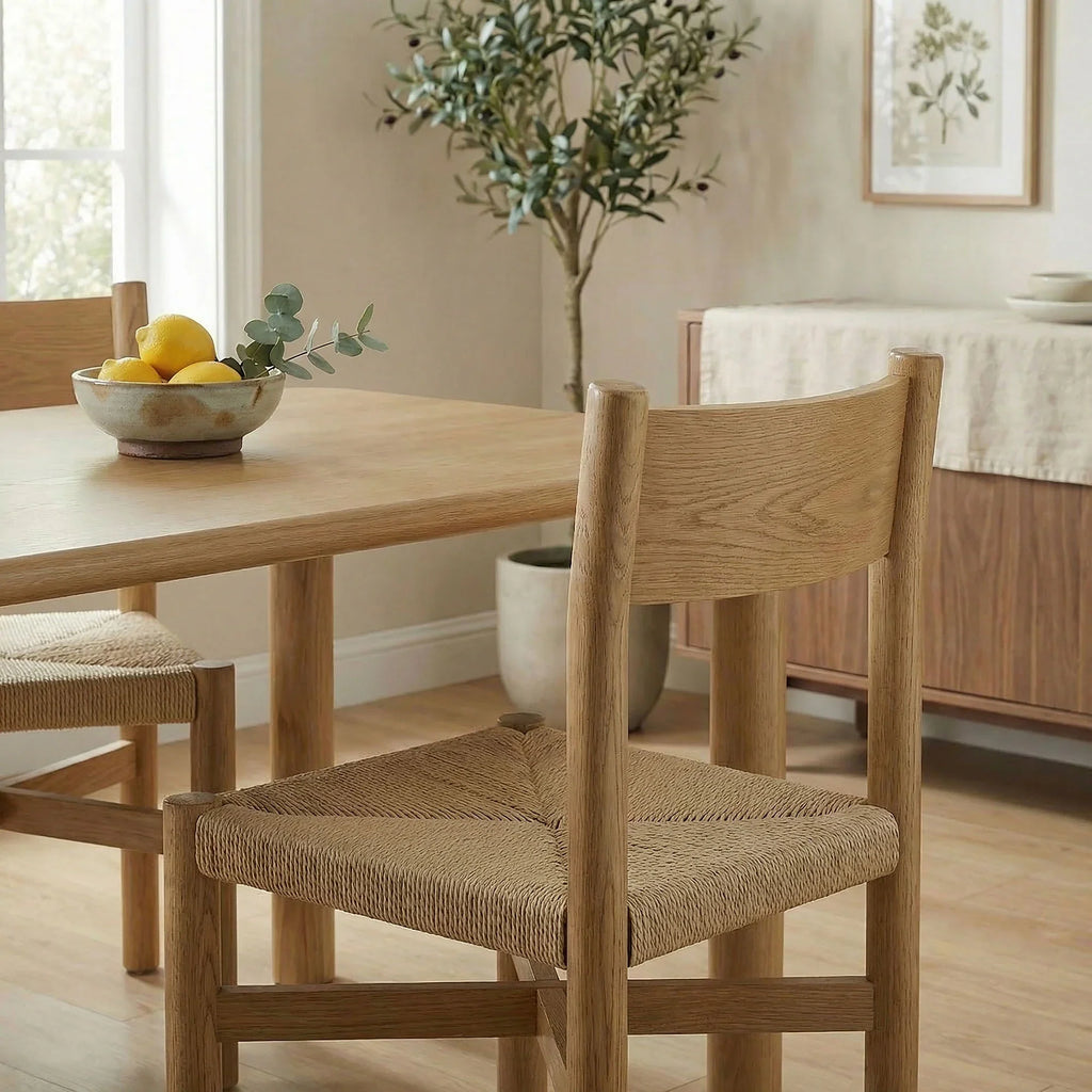Alvia Wood Dining Side Chair With Woven Seat