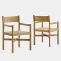 Alvia Wood Dining Armchairs With Woven Seats Set of 2