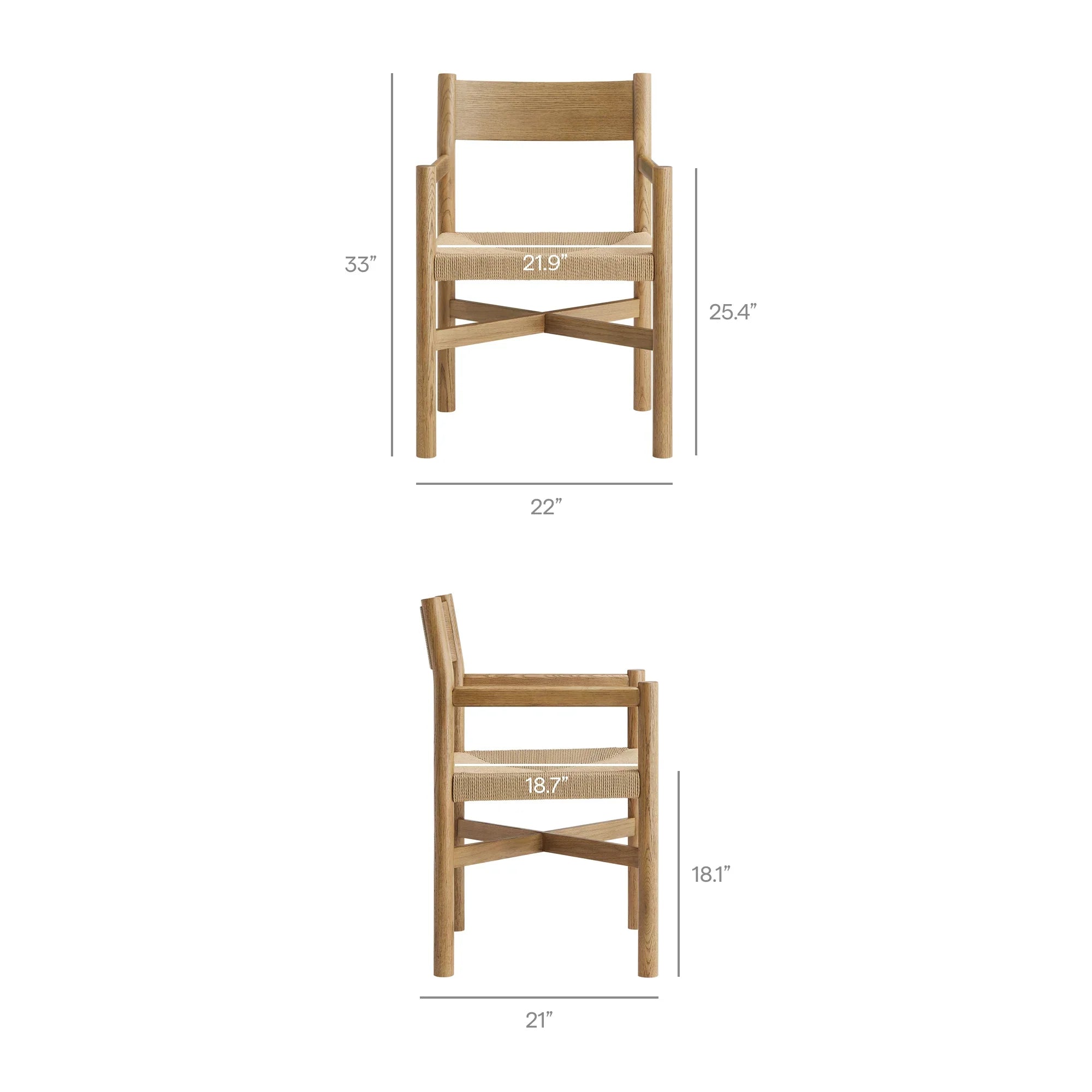Alvia Wood Dining Armchairs With Woven Seats Set of 2
