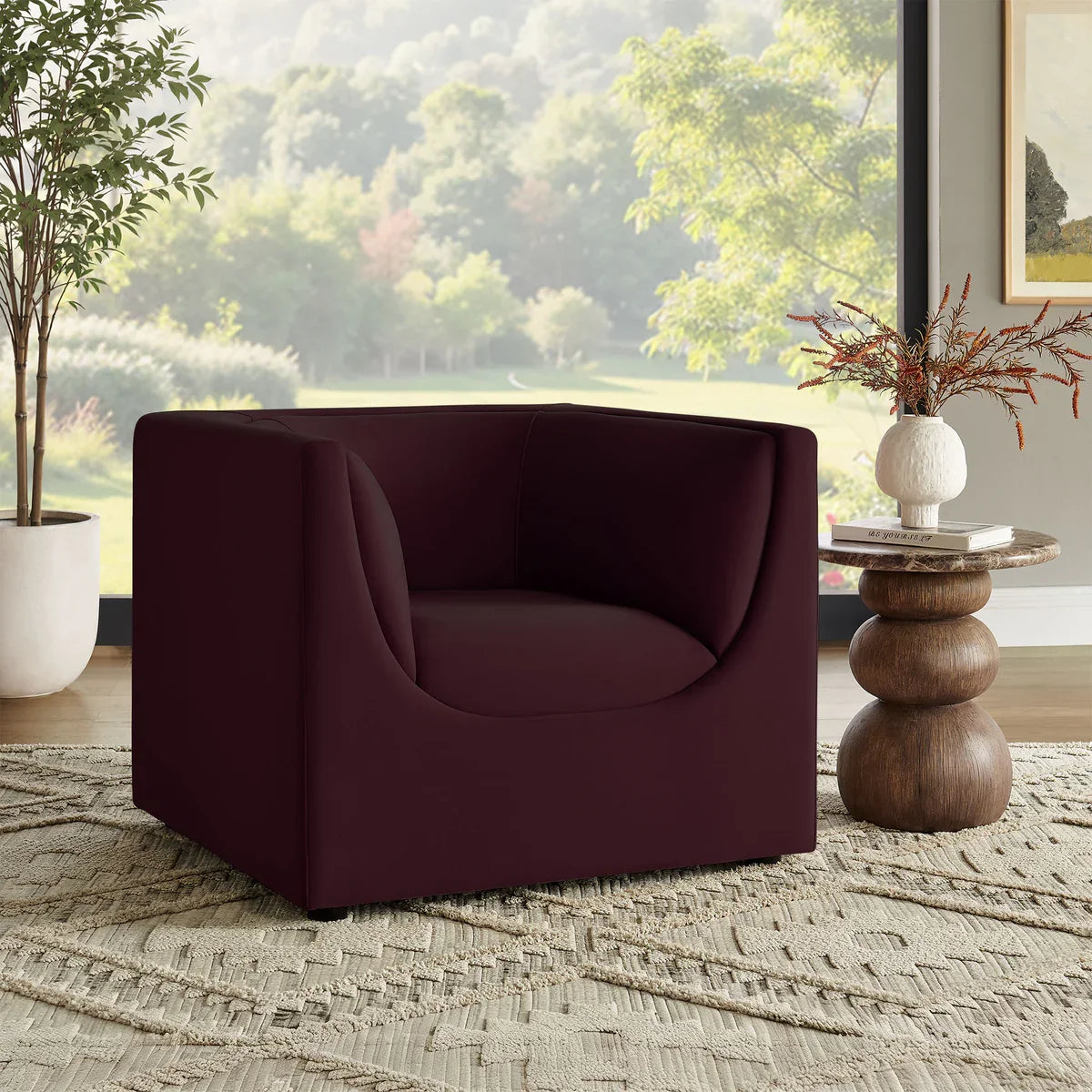 Hilda Curved Back Performance Velvet Armchair
