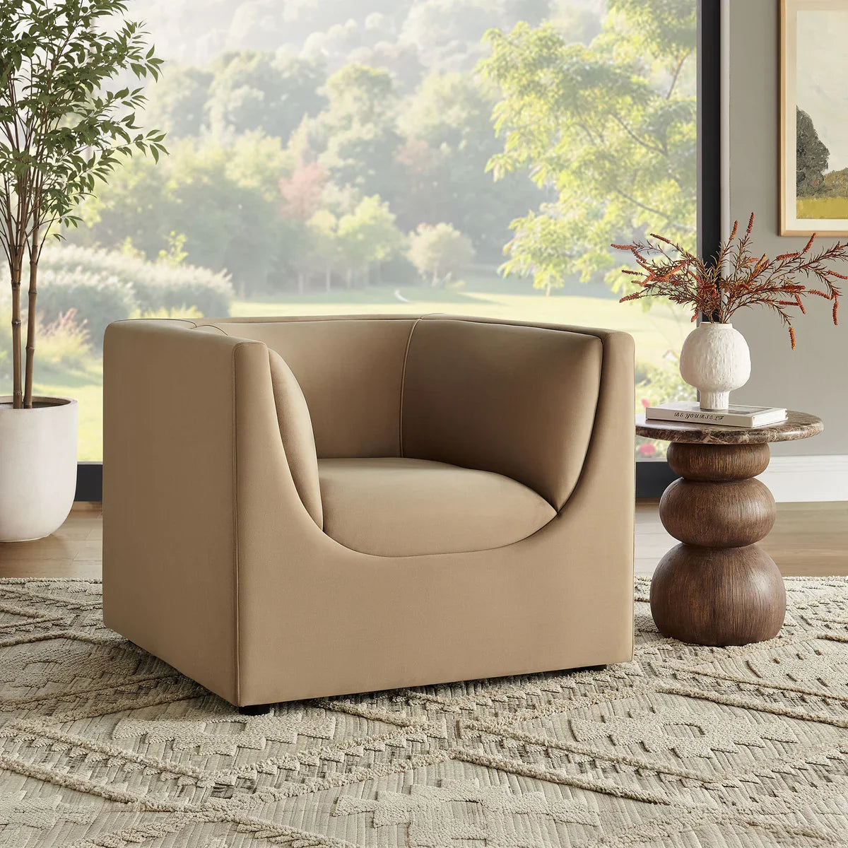 Hilda Curved Back Performance Velvet Armchair