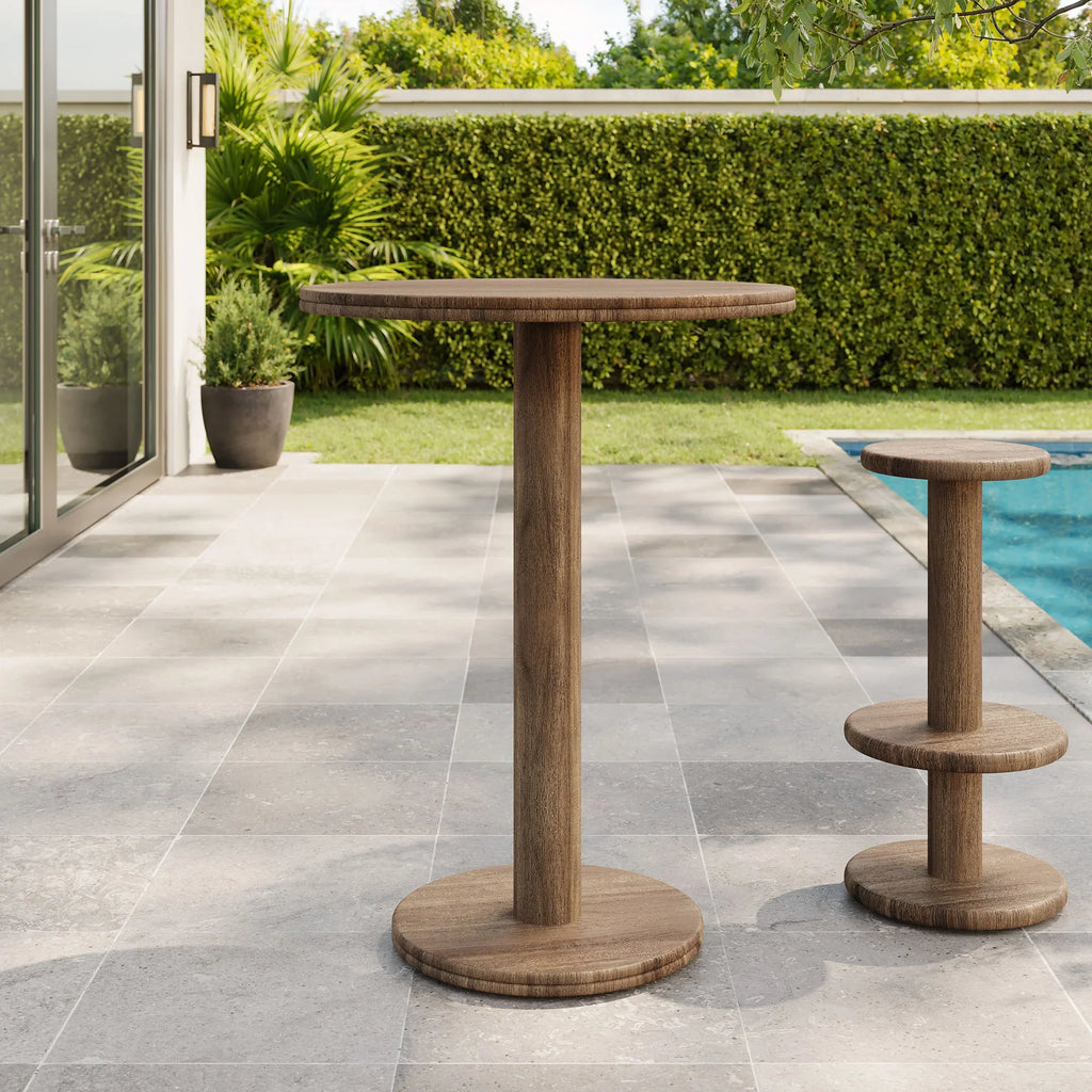 Neo 31 Inch Round Indoor - Outdoor Patio Wood Bar Table