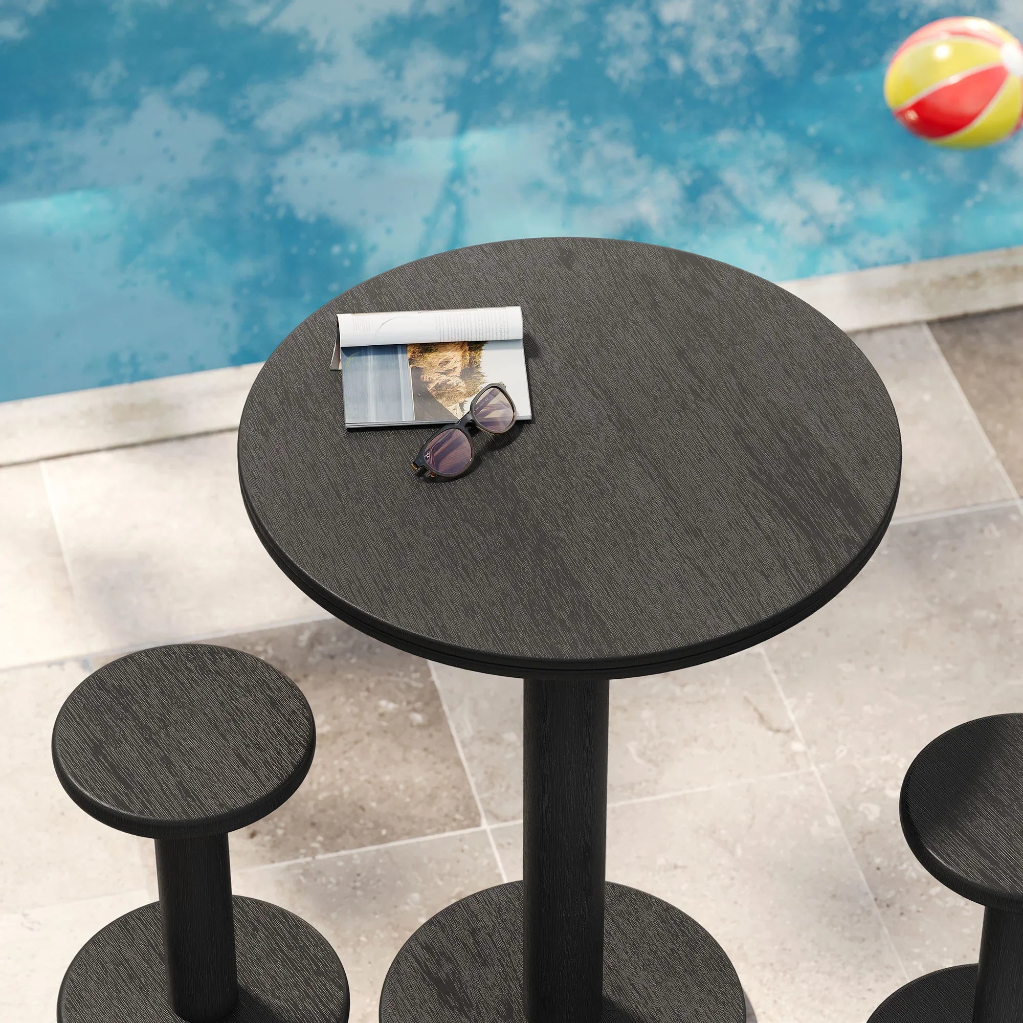 Neo 3-Piece Round Indoor - Outdoor Patio Wood Bar Table And Stool Set