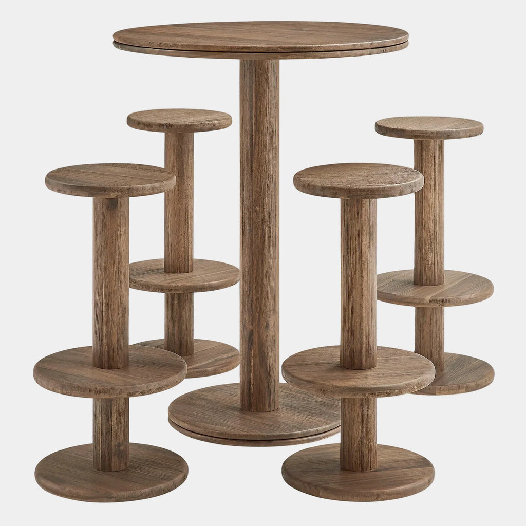 Neo 5-Piece Round Indoor - Outdoor Round Patio Bar Table And Stool Set