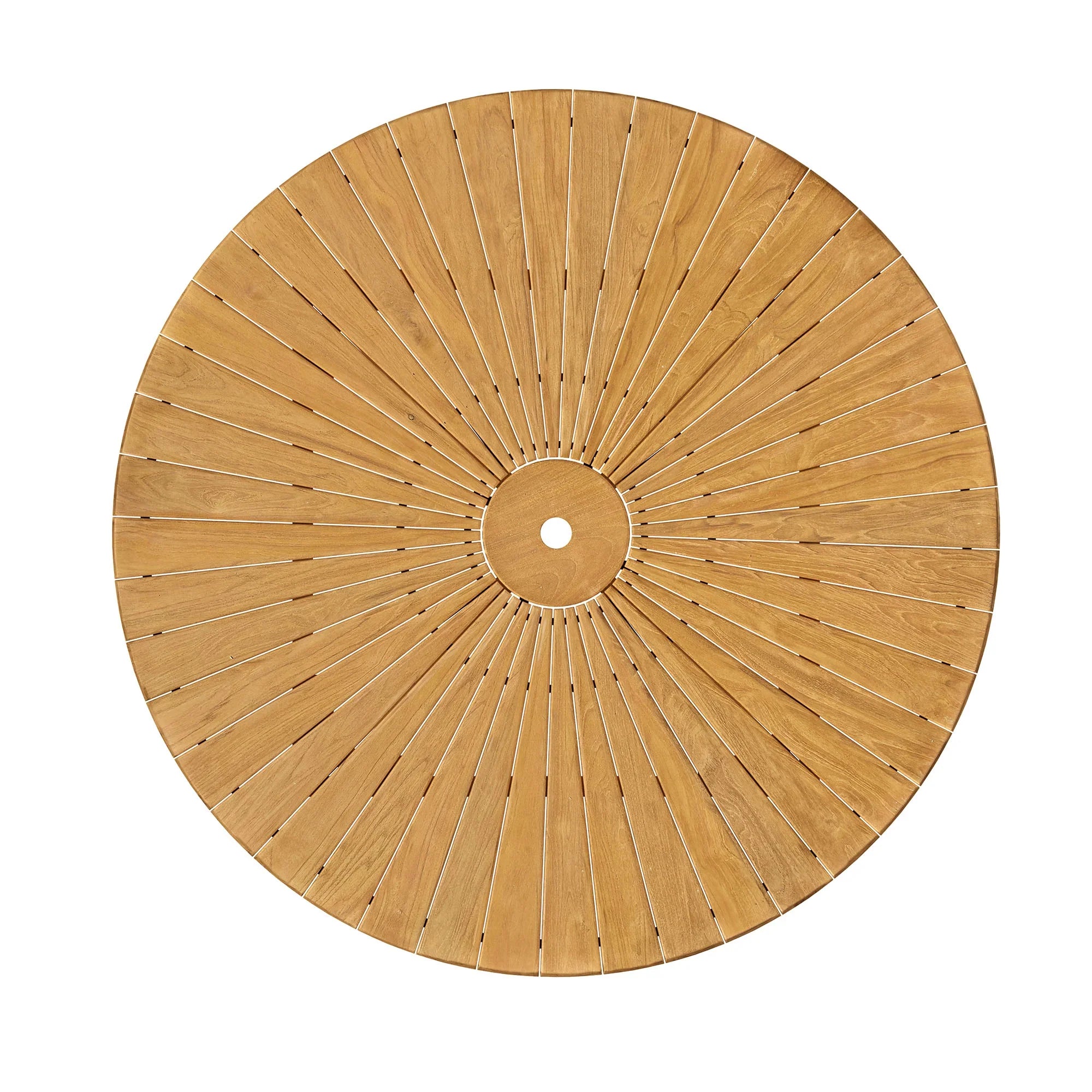 Cielo 59" Sunburst Outdoor Teak Dining Table in Natural