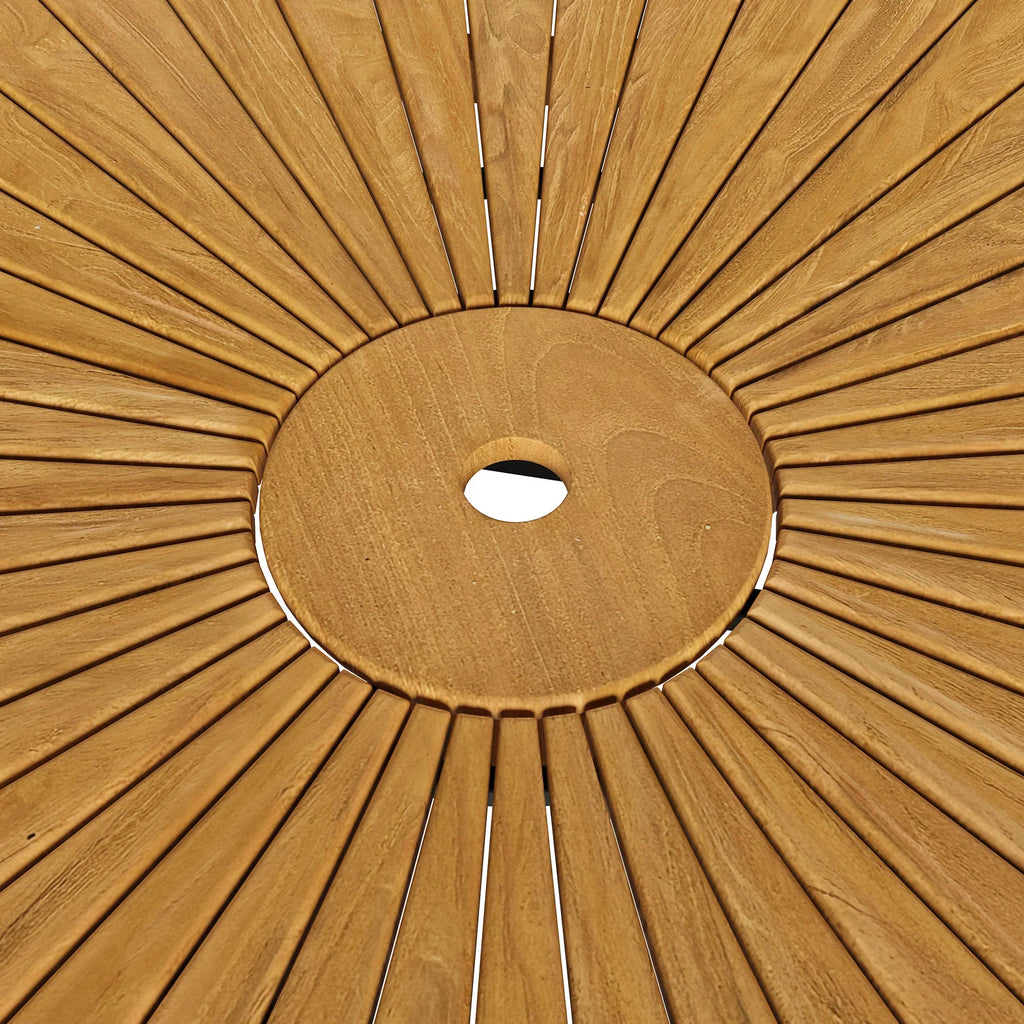 Cielo 59" Sunburst Outdoor Teak Dining Table in Natural