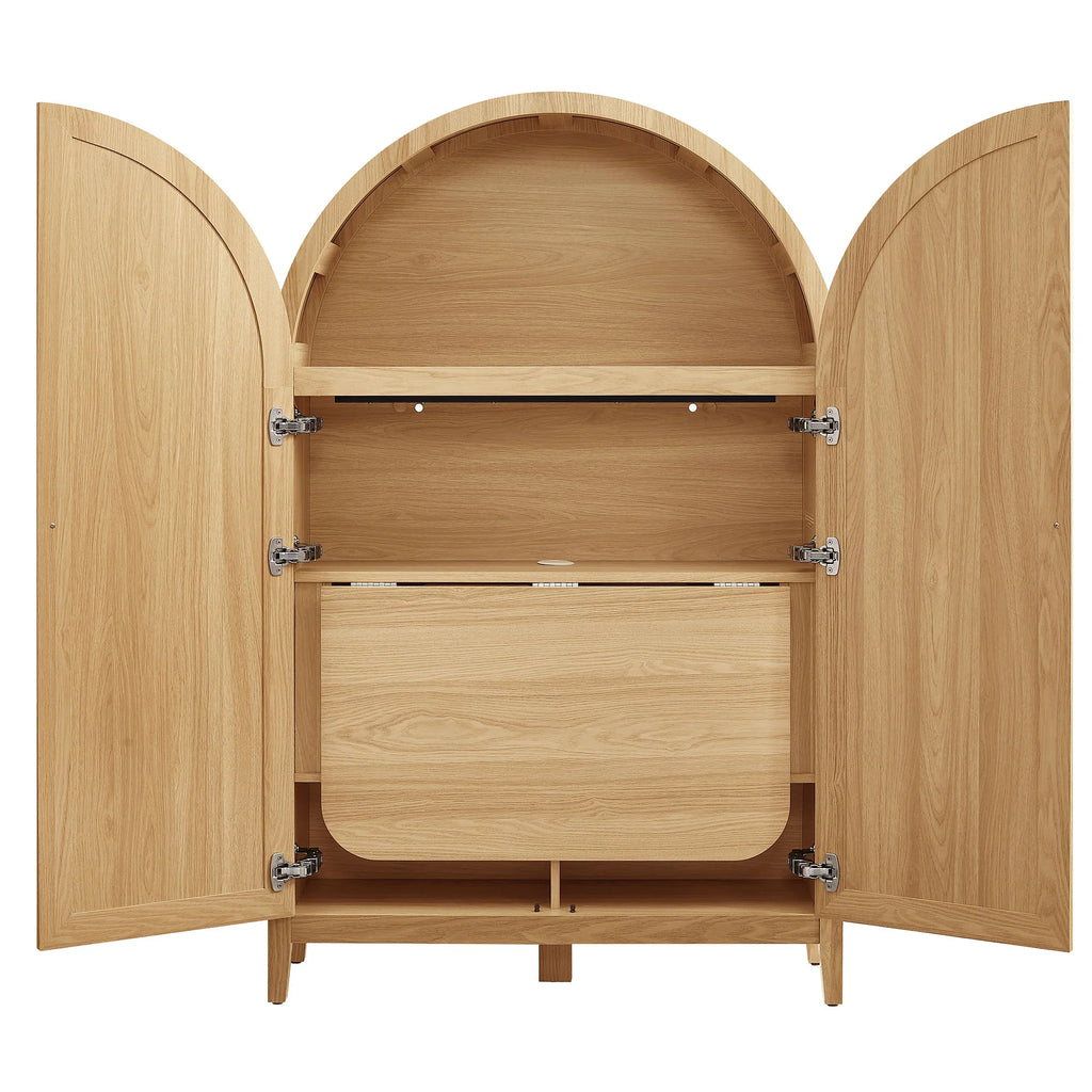 Calista 63 Inch Arched Storage Cabinet With Folding Desk