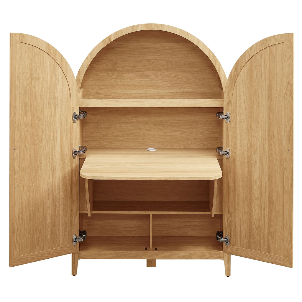 Calista 63 Inch Arched Storage Cabinet With Folding Desk