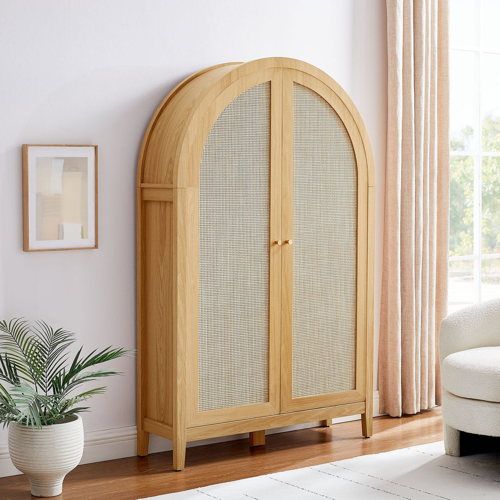 Calista 63 Inch Arched Storage Cabinet With Folding Desk