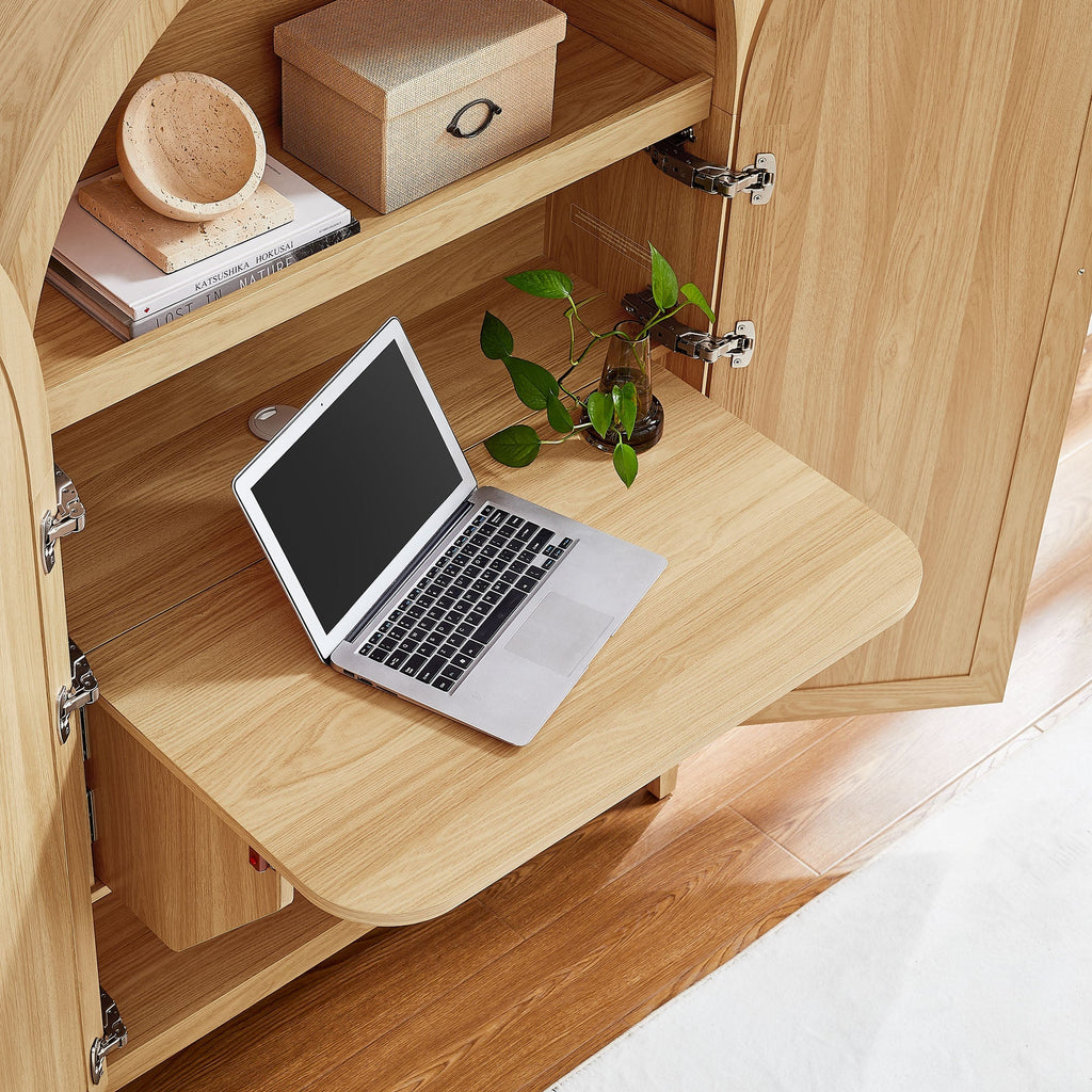 Calista 63 Inch Arched Storage Cabinet With Folding Desk