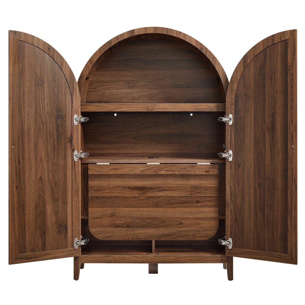 Calista 63 Inch Arched Storage Cabinet With Folding Desk