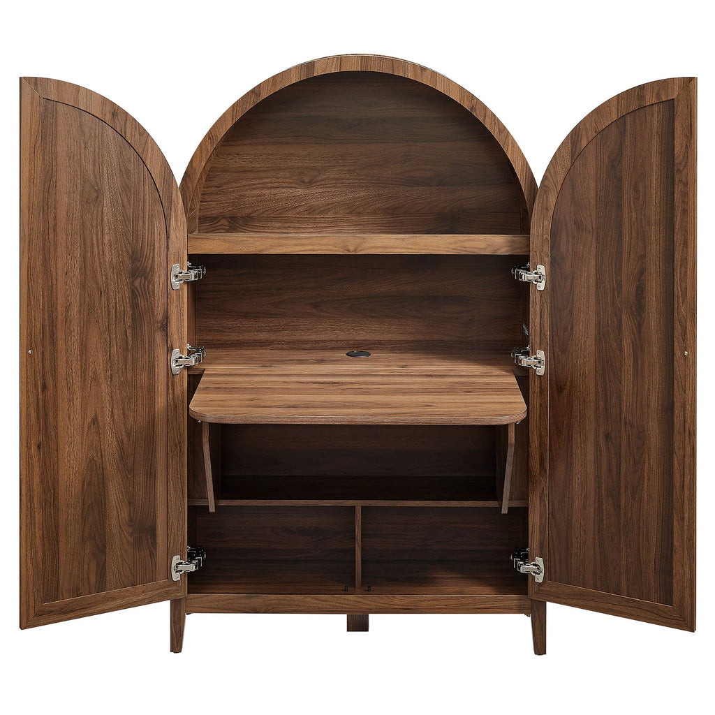 Calista 63 Inch Arched Storage Cabinet With Folding Desk
