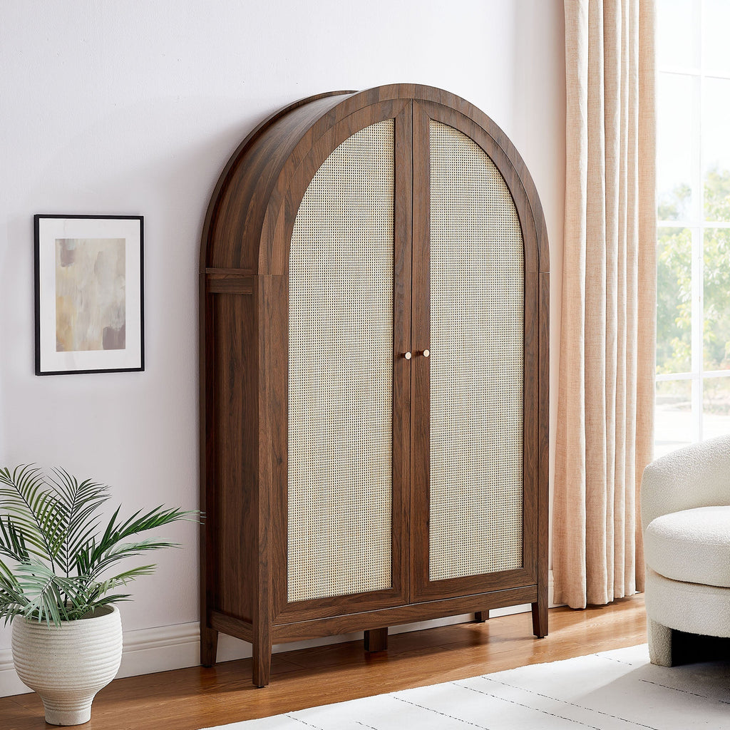 Calista 63 Inch Arched Storage Cabinet With Folding Desk