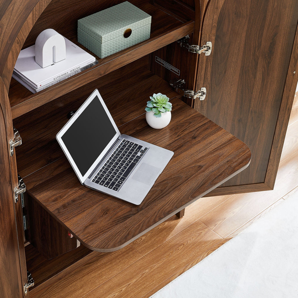 Calista 63 Inch Arched Storage Cabinet With Folding Desk